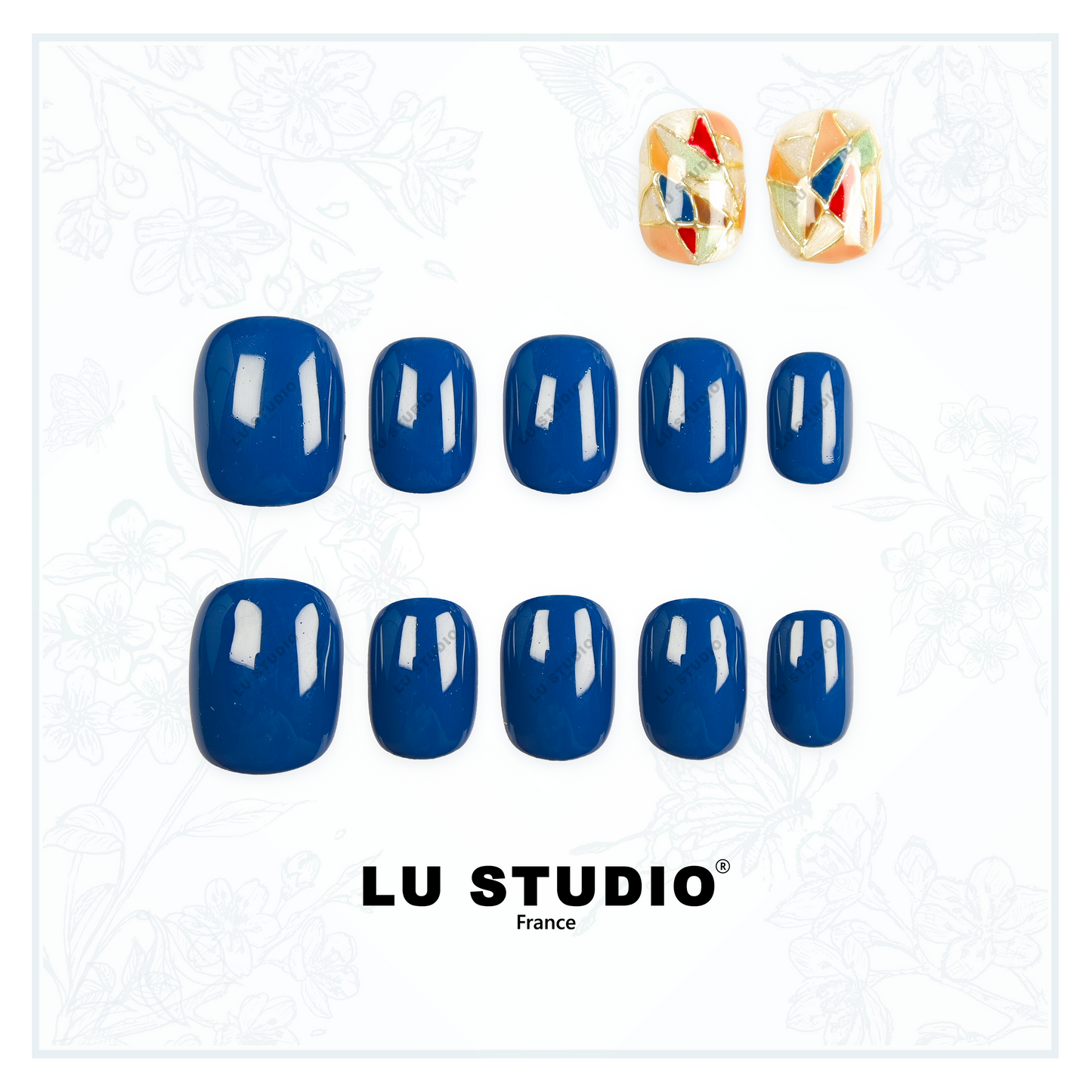 LT44 - Vitrail de Troyes - Bleu intense  |  Faux-ongles réutilisables - Press on nails