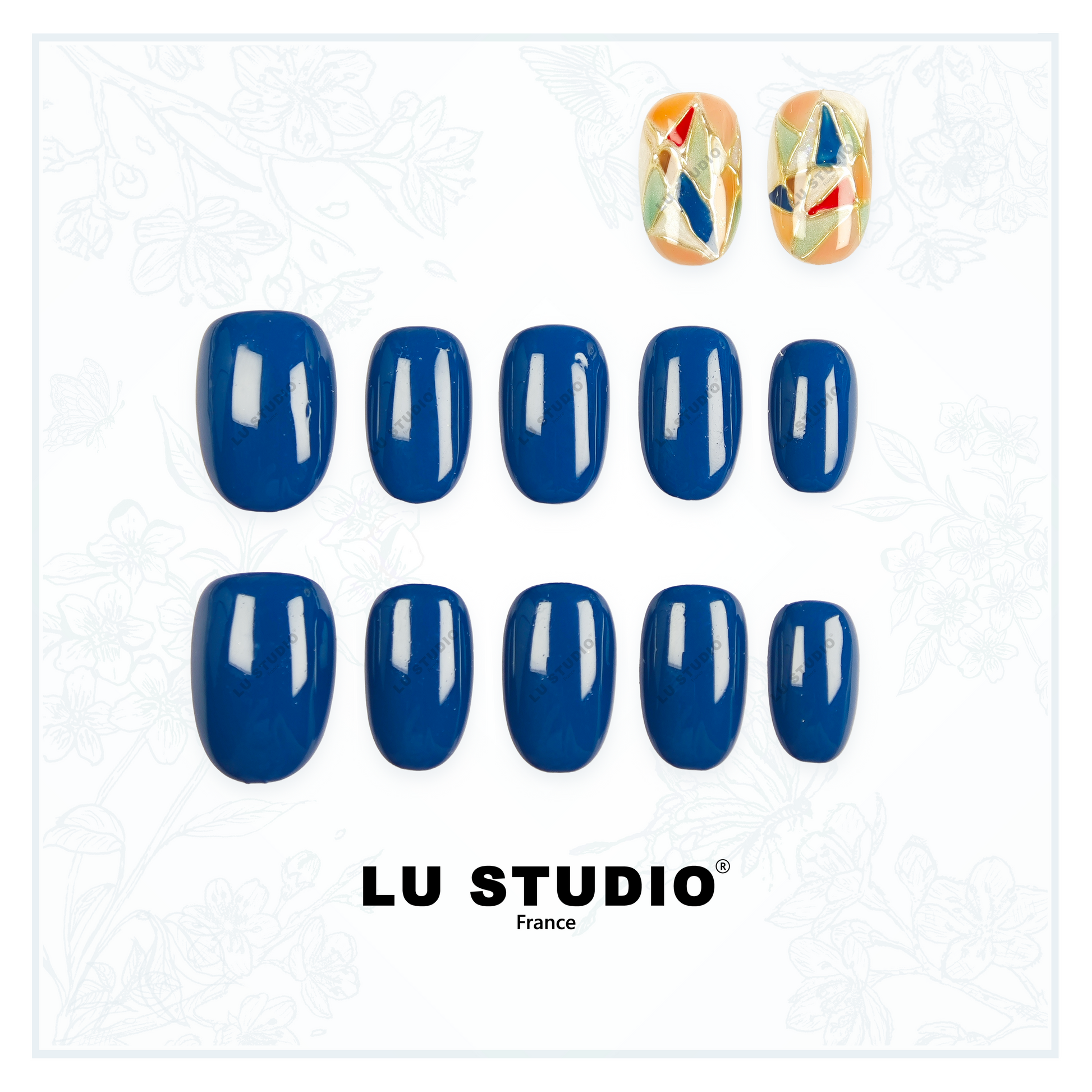 LT44 - Vitrail de Troyes - Bleu intense  |  Faux-ongles réutilisables - Press on nails