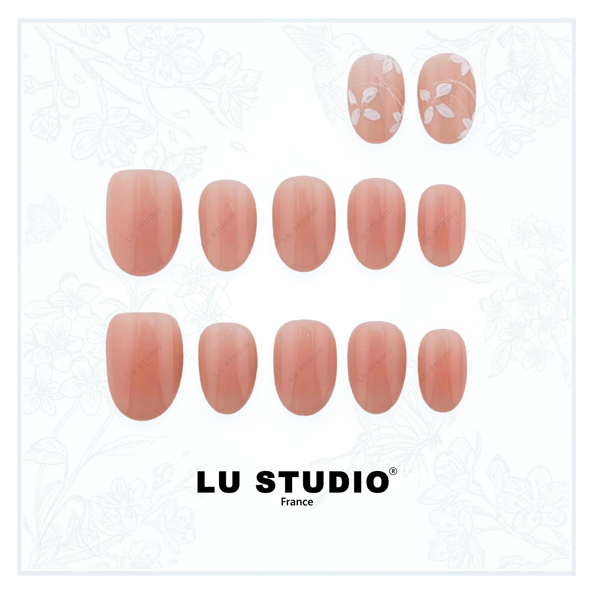 LT47 - Nude fleur blanche  |  Faux-ongles réutilisables - Press on nails