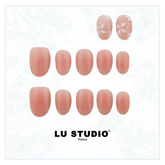 LT47 - Nude fleur blanche  |  Faux-ongles réutilisables - Press on nails