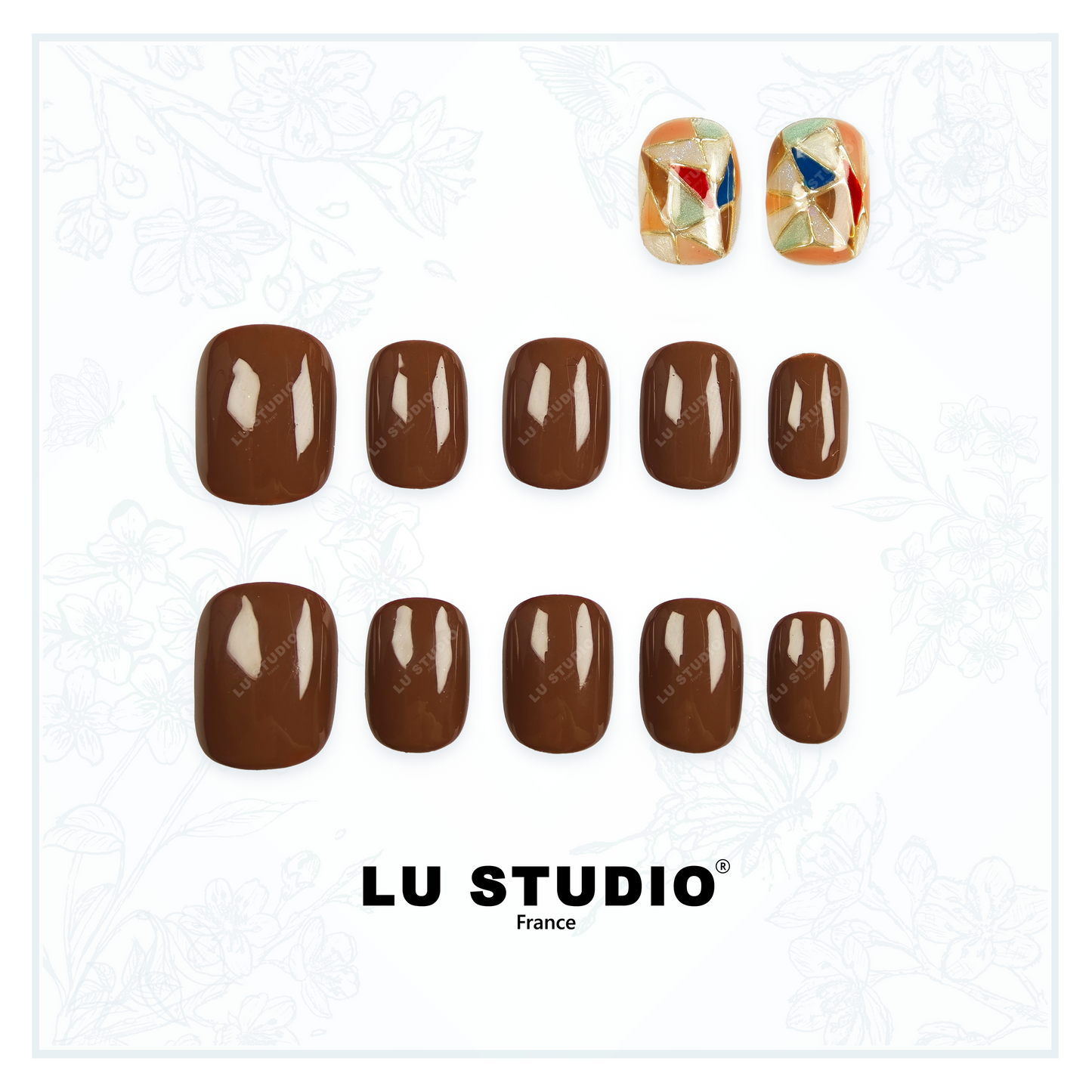 LT48 - Vitrail de Troyes - Marron  |  Faux-ongles réutilisables - Press on nails