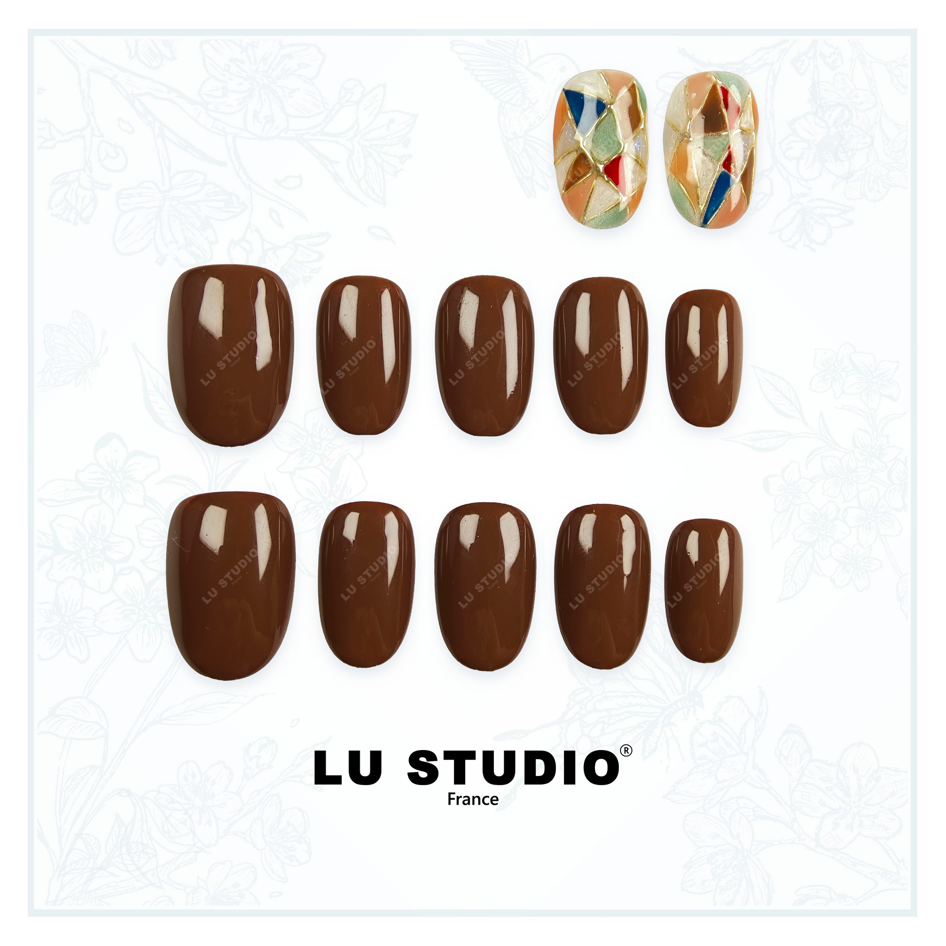 LT48 - Vitrail de Troyes - Marron  |  Faux-ongles réutilisables - Press on nails