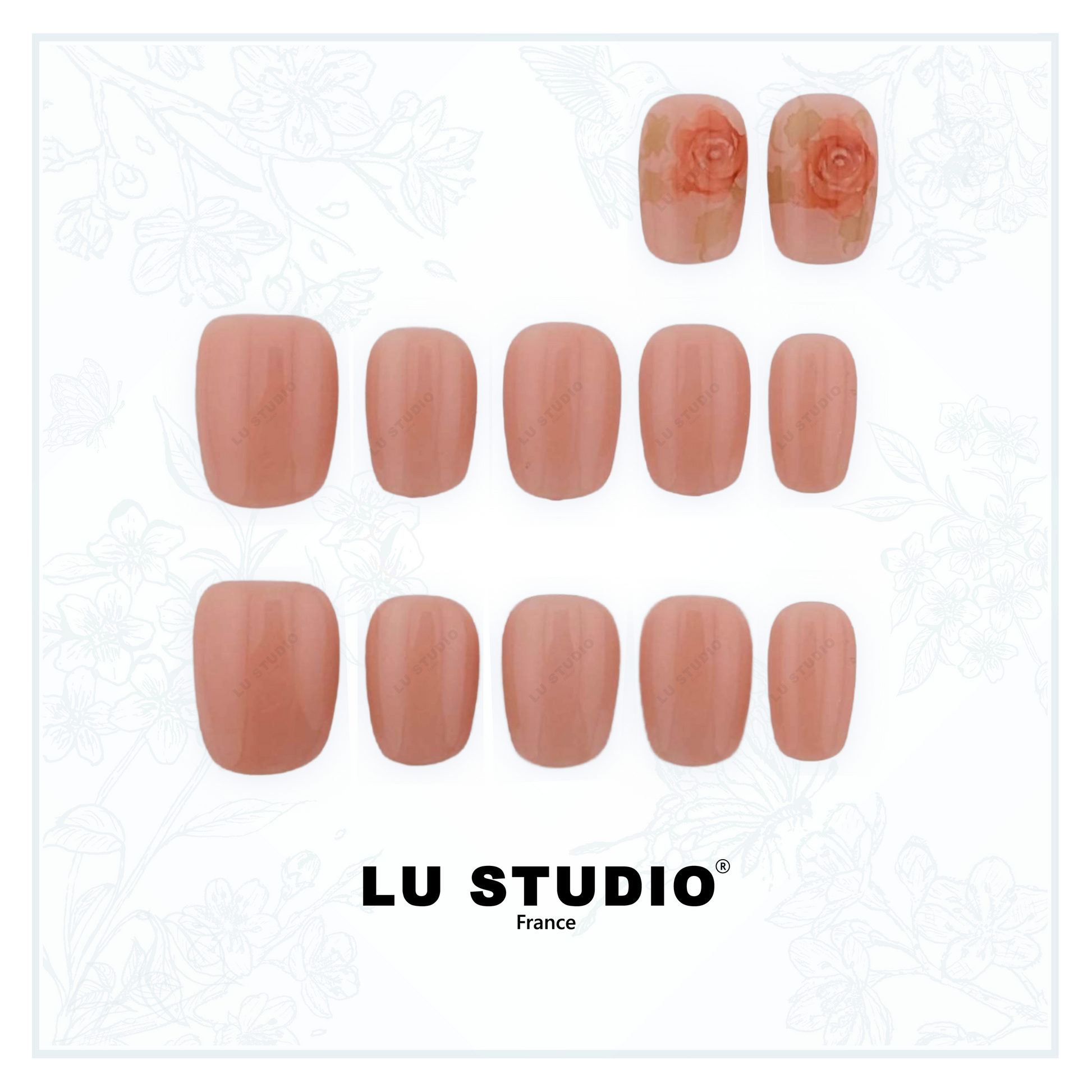 LT51 - Rose rouge nude  |  Faux-ongles réutilisables - Press on nails