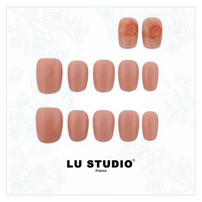 LT51 - Rose rouge nude  |  Faux-ongles réutilisables - Press on nails