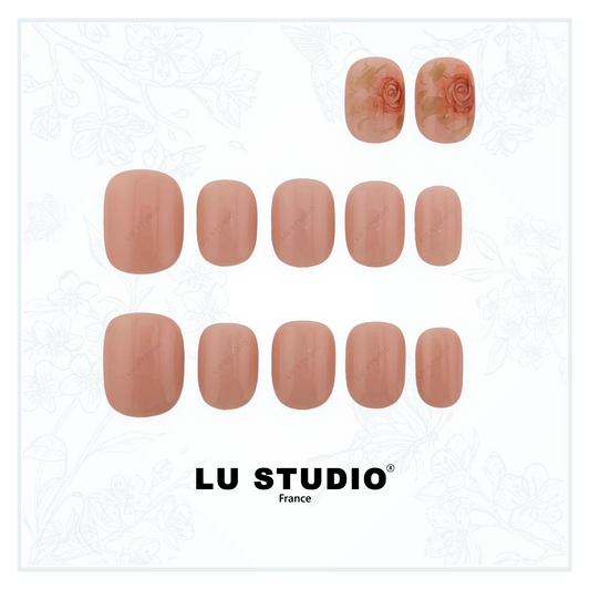 LT51 - Rose rouge nude  |  Faux-ongles réutilisables - Press on nails