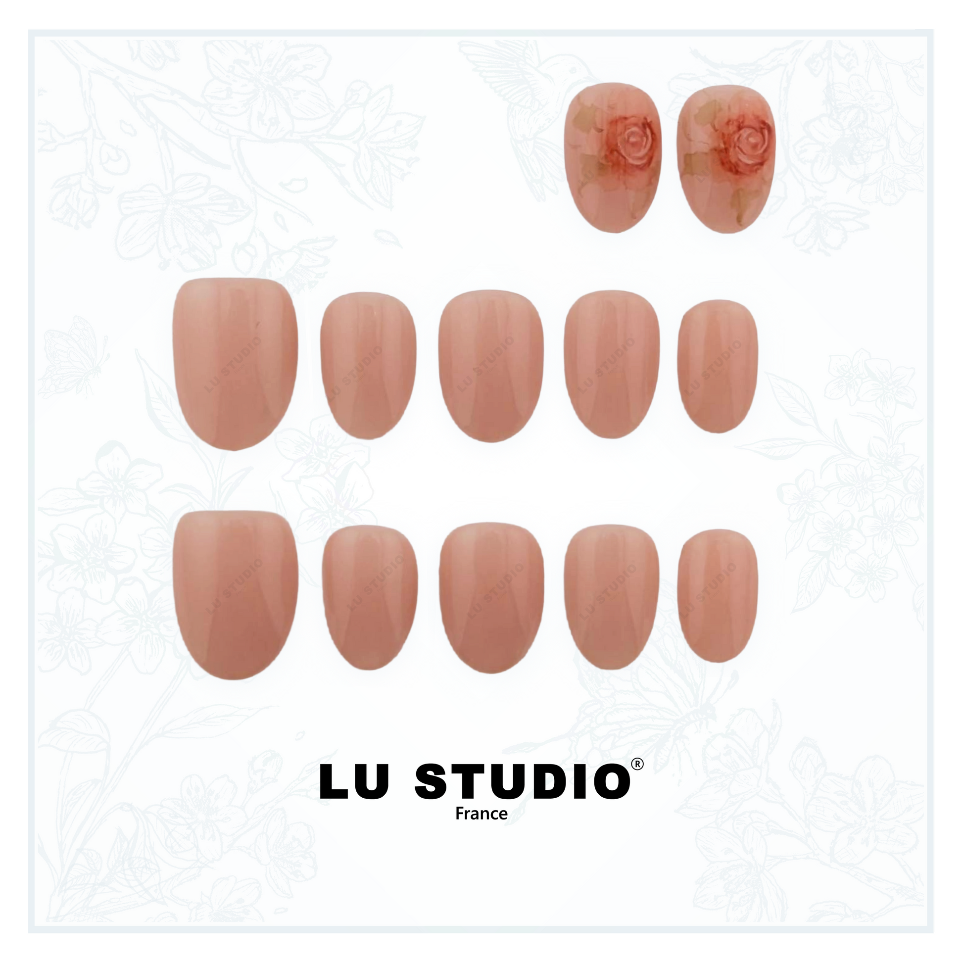 LT51 - Rose rouge nude  |  Faux-ongles réutilisables - Press on nails