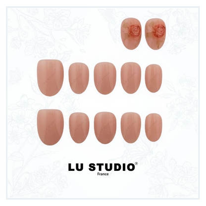 LT51 - Rose rouge nude  |  Faux-ongles réutilisables - Press on nails