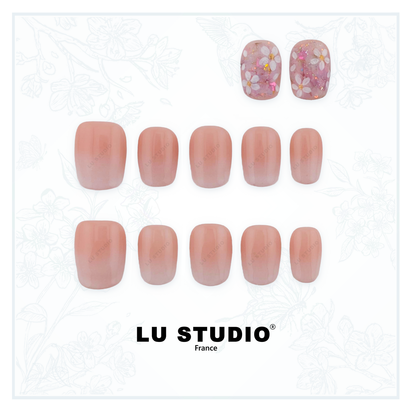 LT52 - Baby boomer et ses fleurs sèches  |  Faux-ongles réutilisables - Press on nails