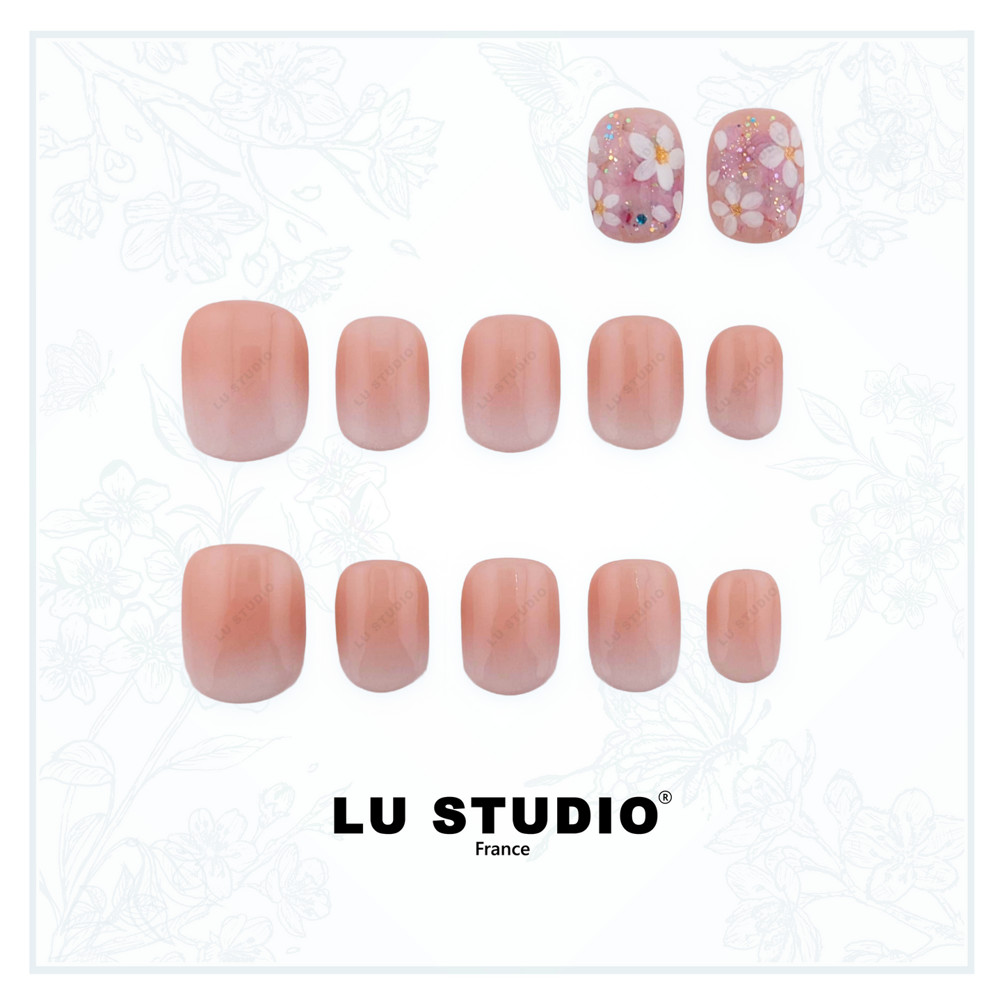 LT52 - Baby boomer et ses fleurs sèches  |  Faux-ongles réutilisables - Press on nails