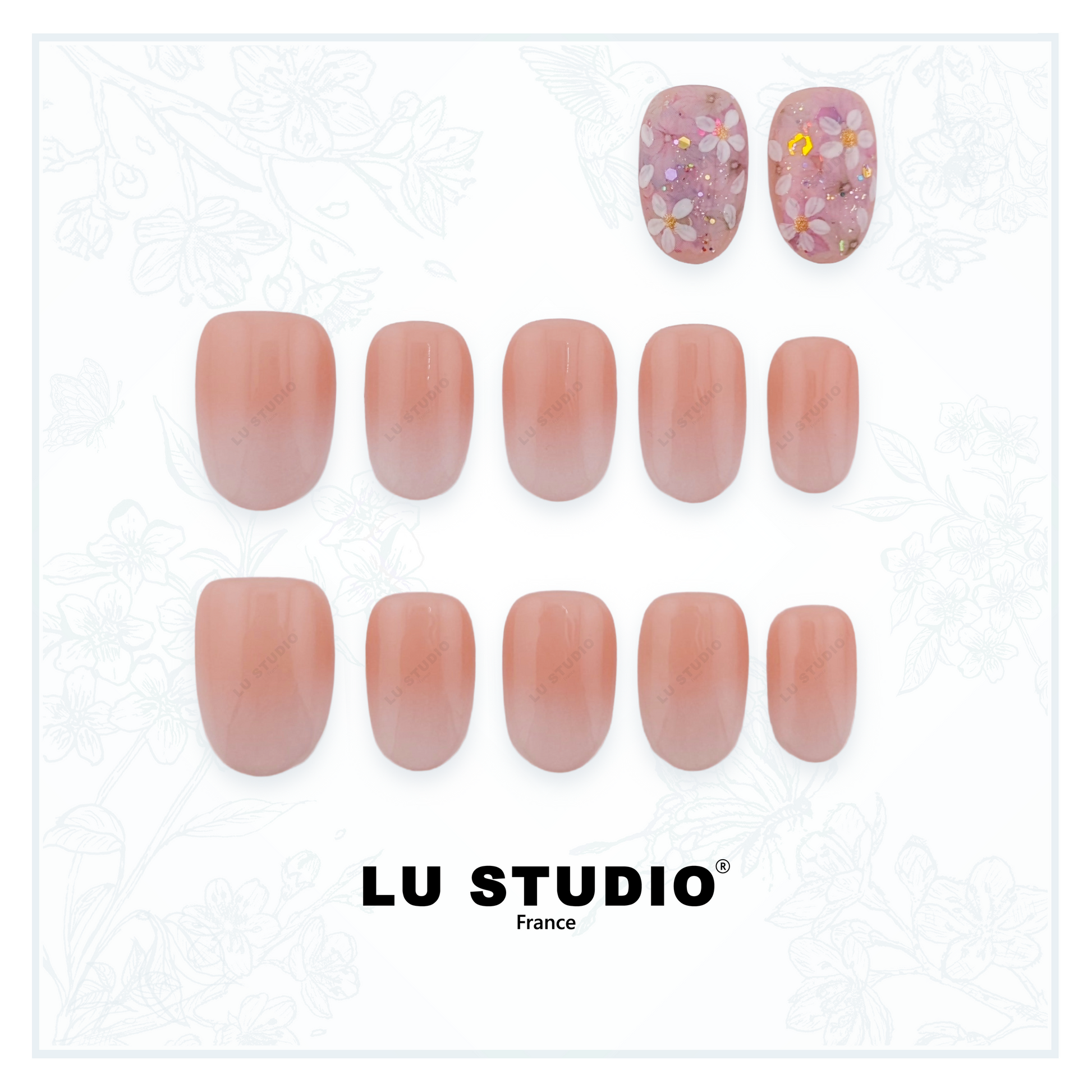 LT52 - Baby boomer et ses fleurs sèches  |  Faux-ongles réutilisables - Press on nails