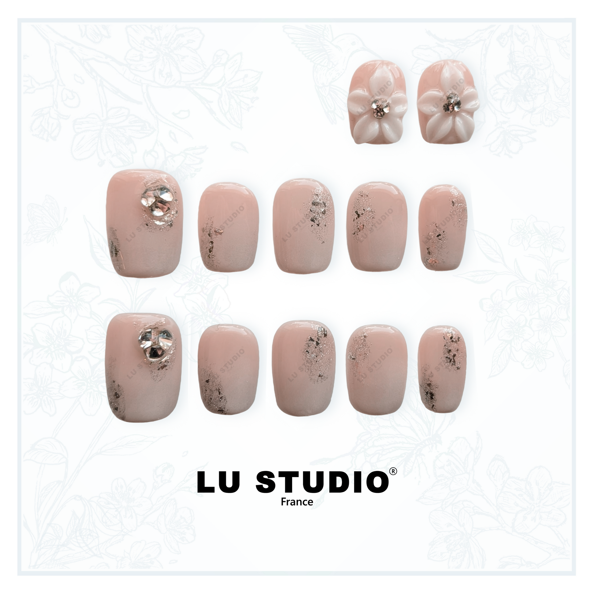 LT56 - Fleurs aux crépustules V2  |  Faux-ongles réutilisables - Press on nails