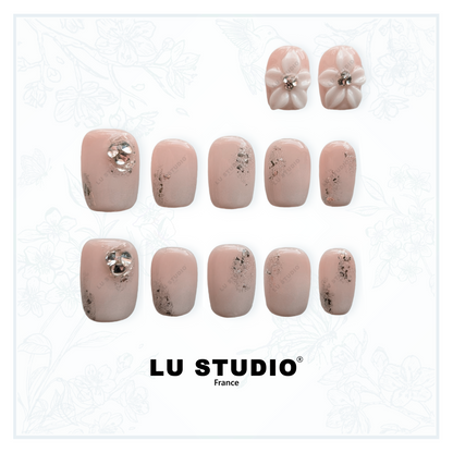 LT56 - Fleurs aux crépustules V2  |  Faux-ongles réutilisables - Press on nails