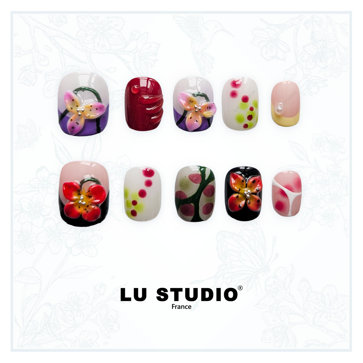 M05 - Fleurs en folie tropicale | Faux-ongles réutilisables - Press on nails
