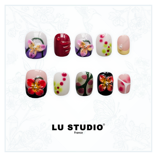M05 - Fleurs en folie tropicale | Faux-ongles réutilisables - Press on nails