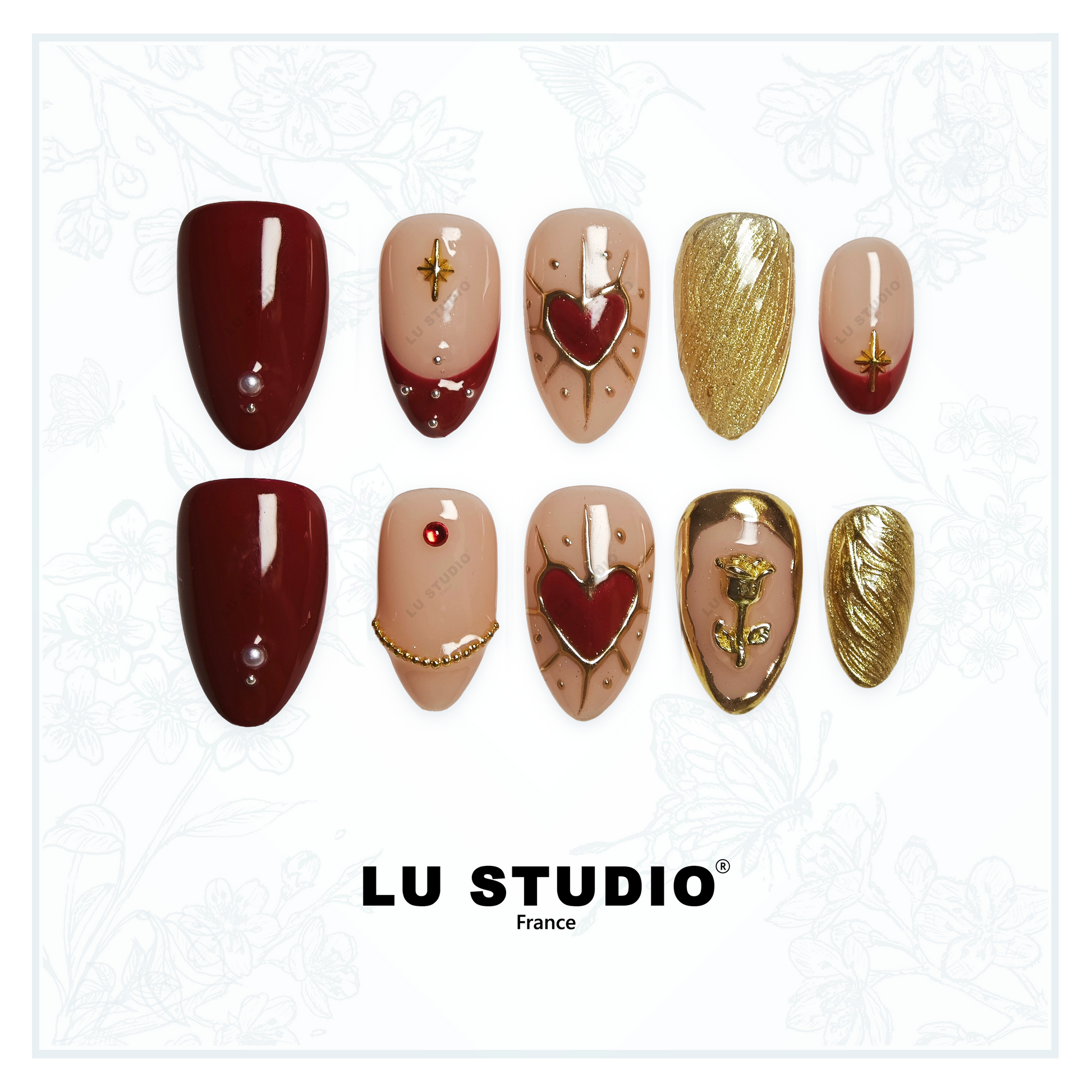 M111 - Coeur de Grenat  |  Faux-ongles réutilisables - Press on nails