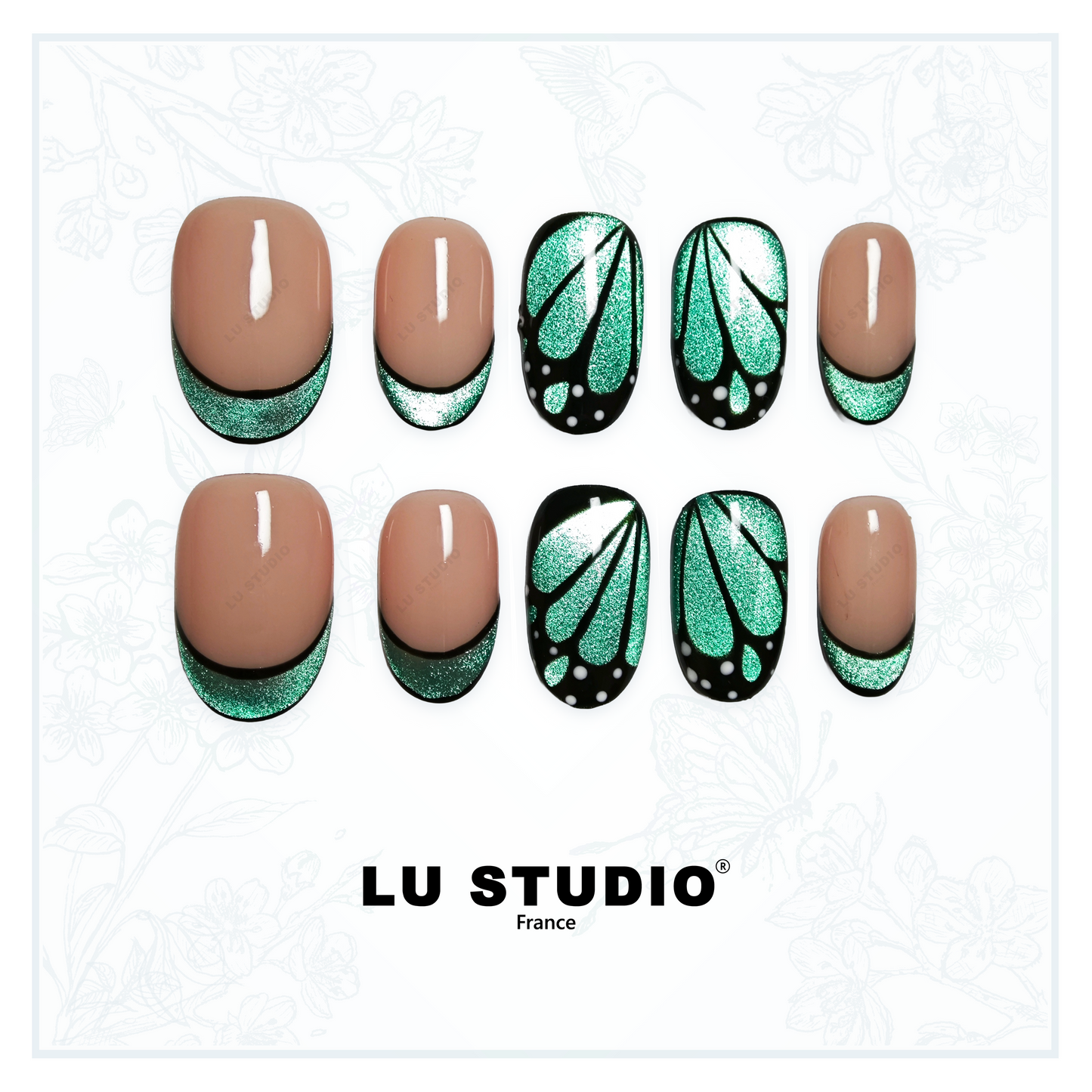 M113 - Papillon Emeraude  |  Faux-ongles réutilisables - Press on nails