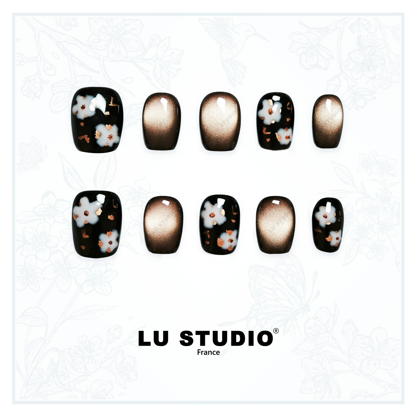 M115 - Fleurs de Minuit  |  Faux-ongles réutilisables - Press on nails