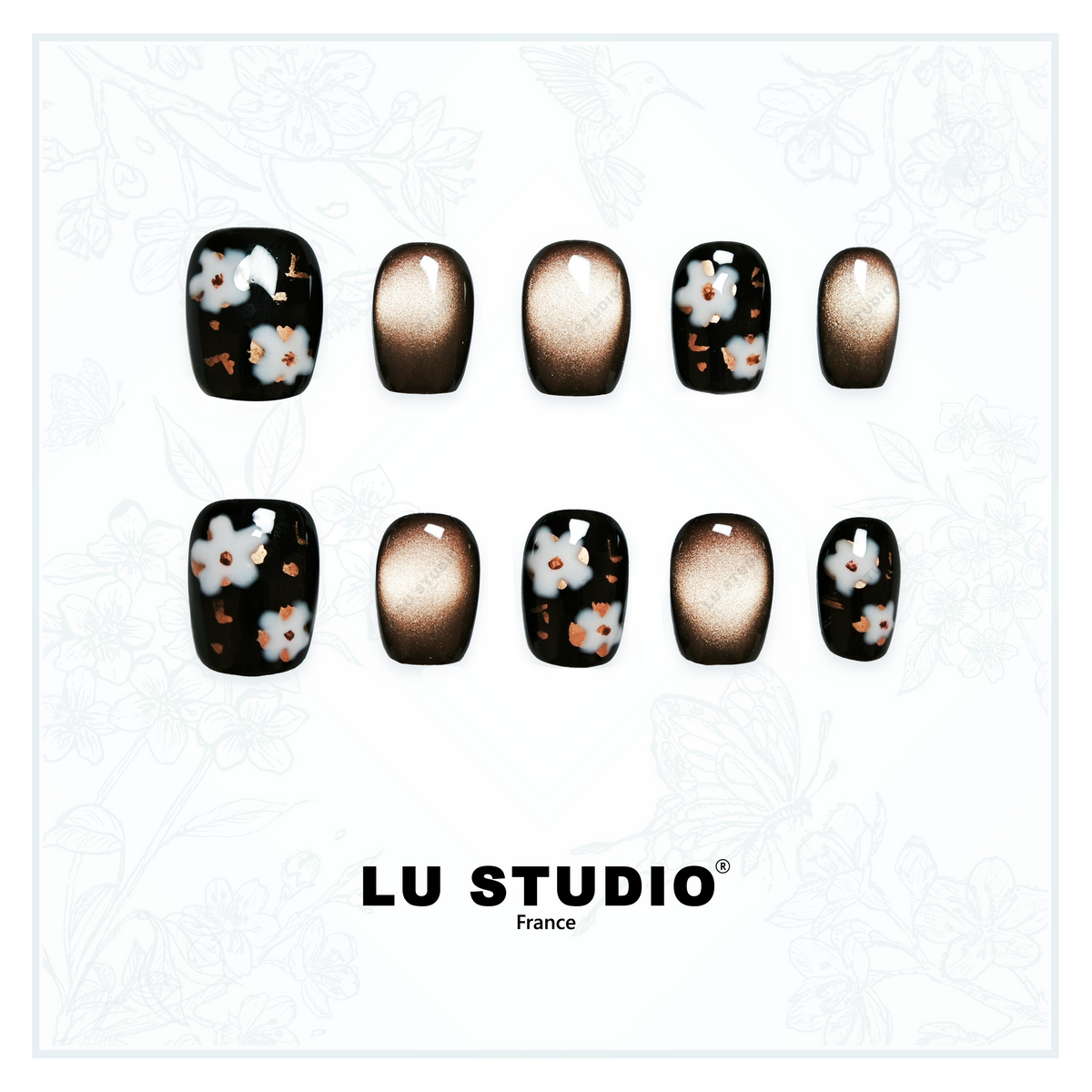 M115 - Fleurs de Minuit | Faux-ongles réutilisables - Press on nails