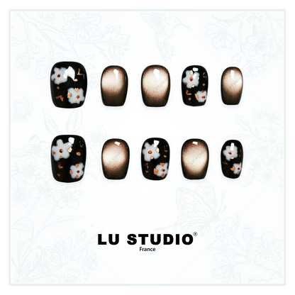 M115 - Fleurs de Minuit | Faux-ongles réutilisables - Press on nails