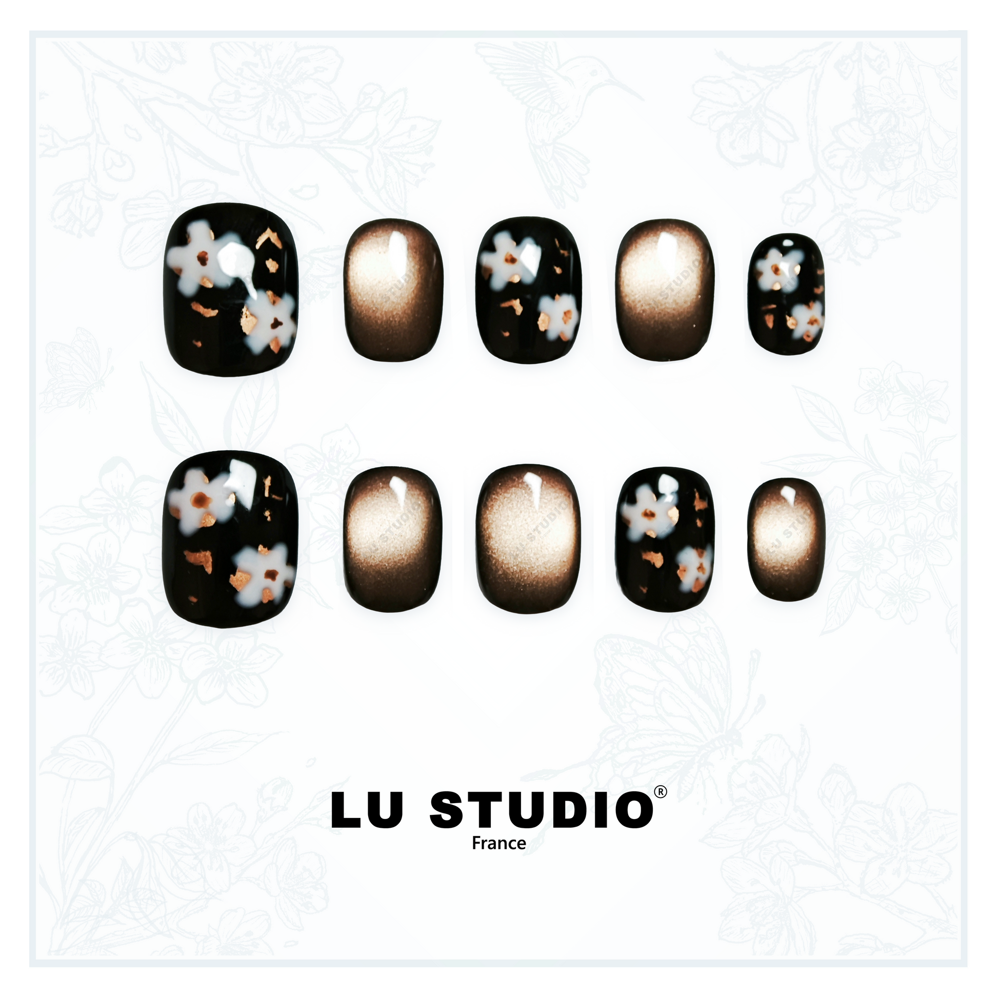 M115 - Fleurs de Minuit  |  Faux-ongles réutilisables - Press on nails