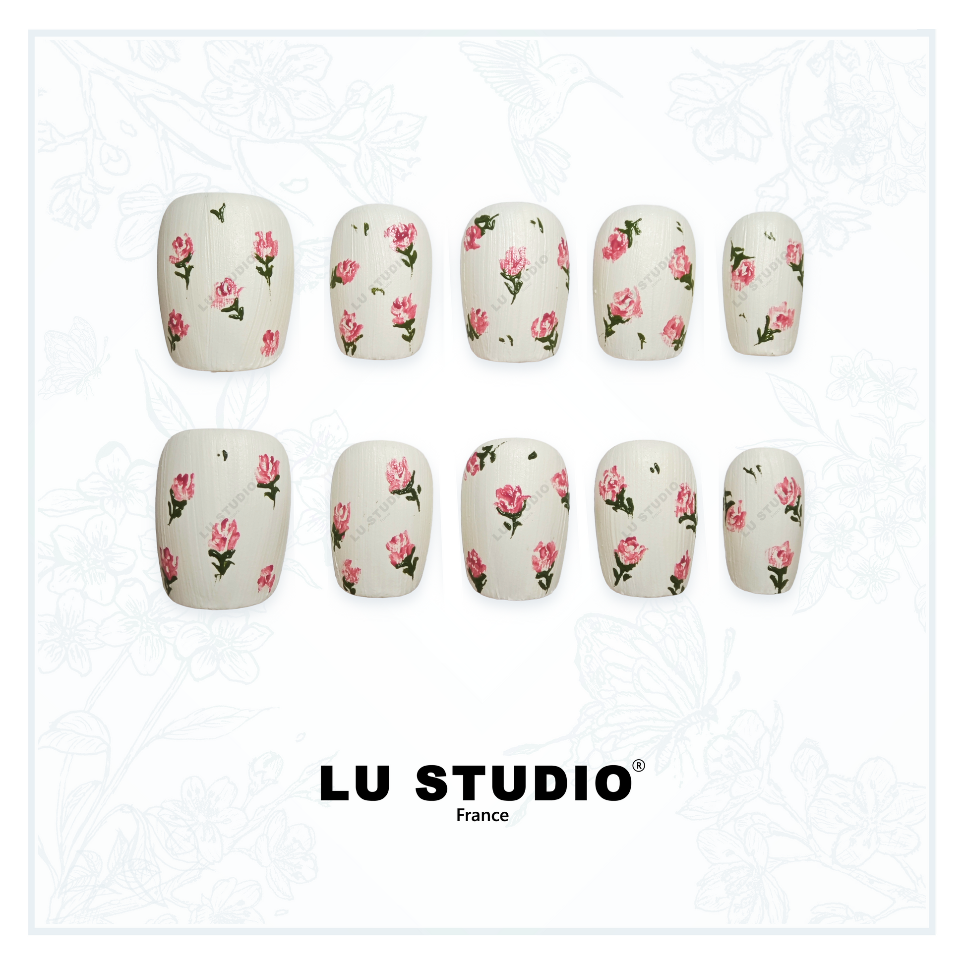 M116 - Roses Vintage  |  Faux-ongles réutilisables - Press on nails