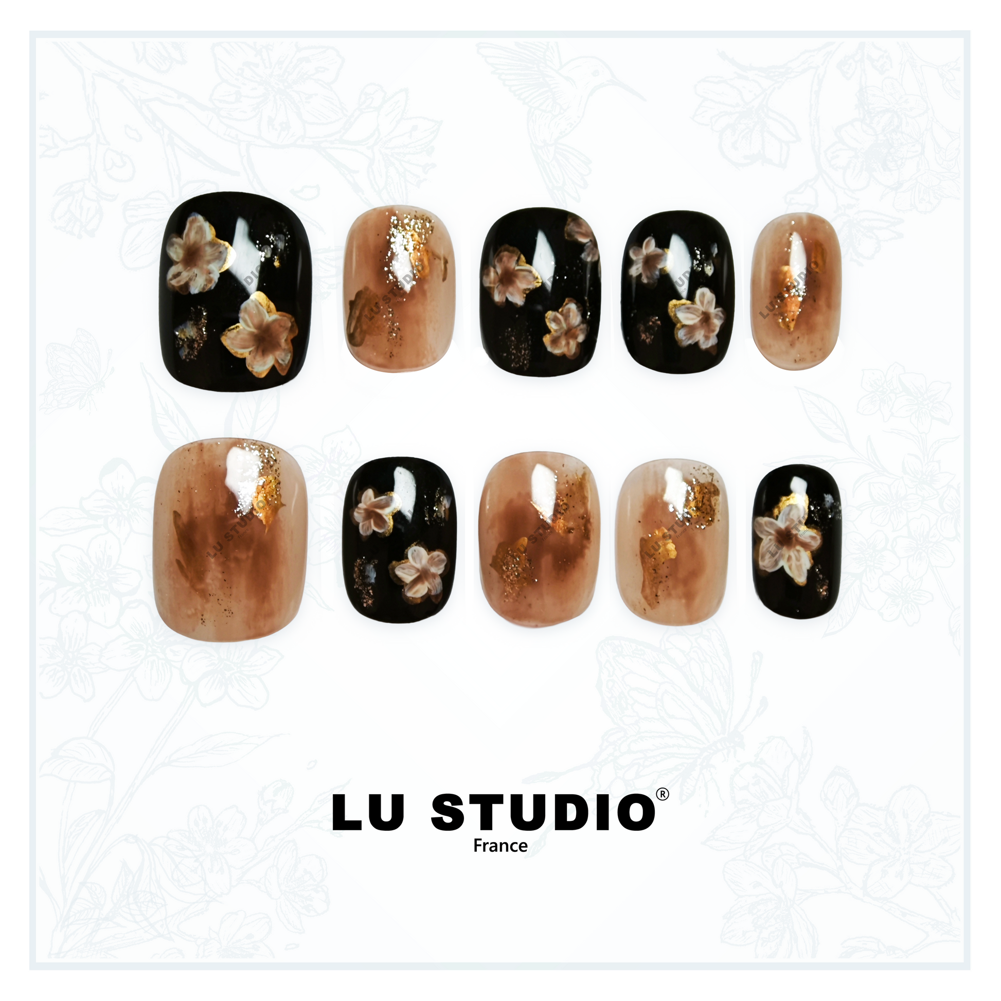 M121 - Nuit de Soie Dorée  |  Faux-ongles réutilisables - Press on nails