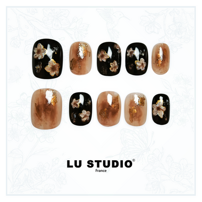 M121 - Nuit de Soie Dorée  |  Faux-ongles réutilisables - Press on nails