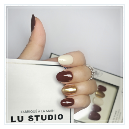 M122 - Rubis Doré  |  Faux-ongles réutilisables - Press on nails