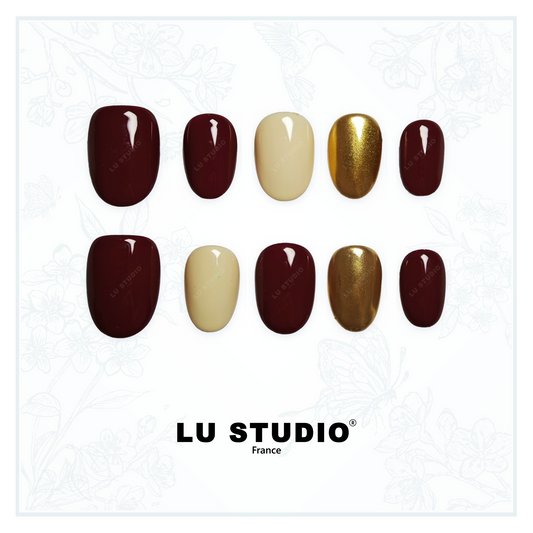 M122 - Rubis Doré  |  Faux-ongles réutilisables - Press on nails