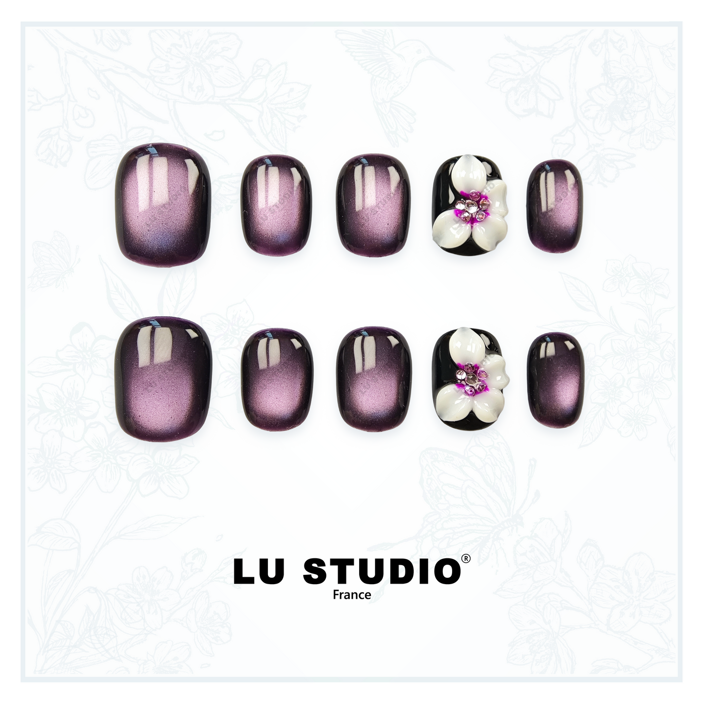 M124 - Nuit de Sakura  |  Faux-ongles réutilisables - Press on nails