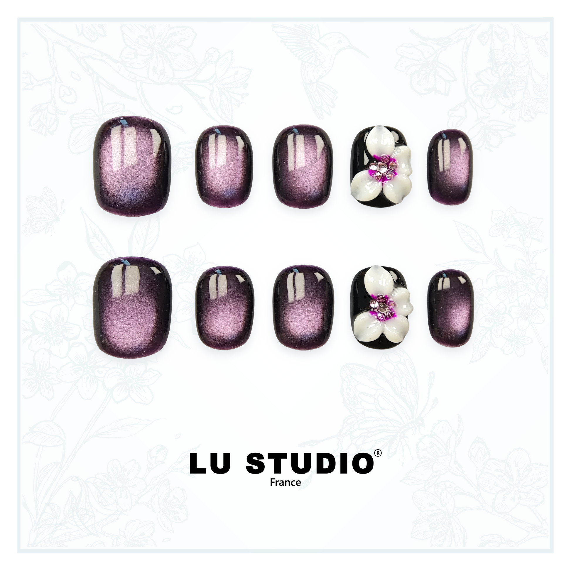 M124 - Nuit de Sakura  |  Faux-ongles réutilisables - Press on nails