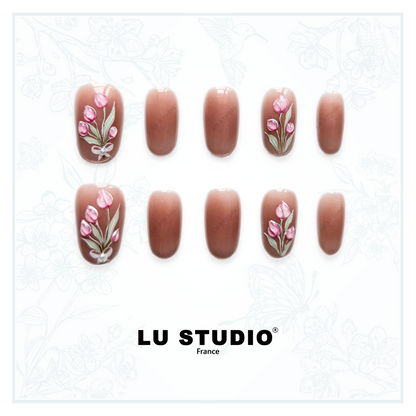 M126 - Tulipes roses | Faux-ongles réutilisables - Press on nails