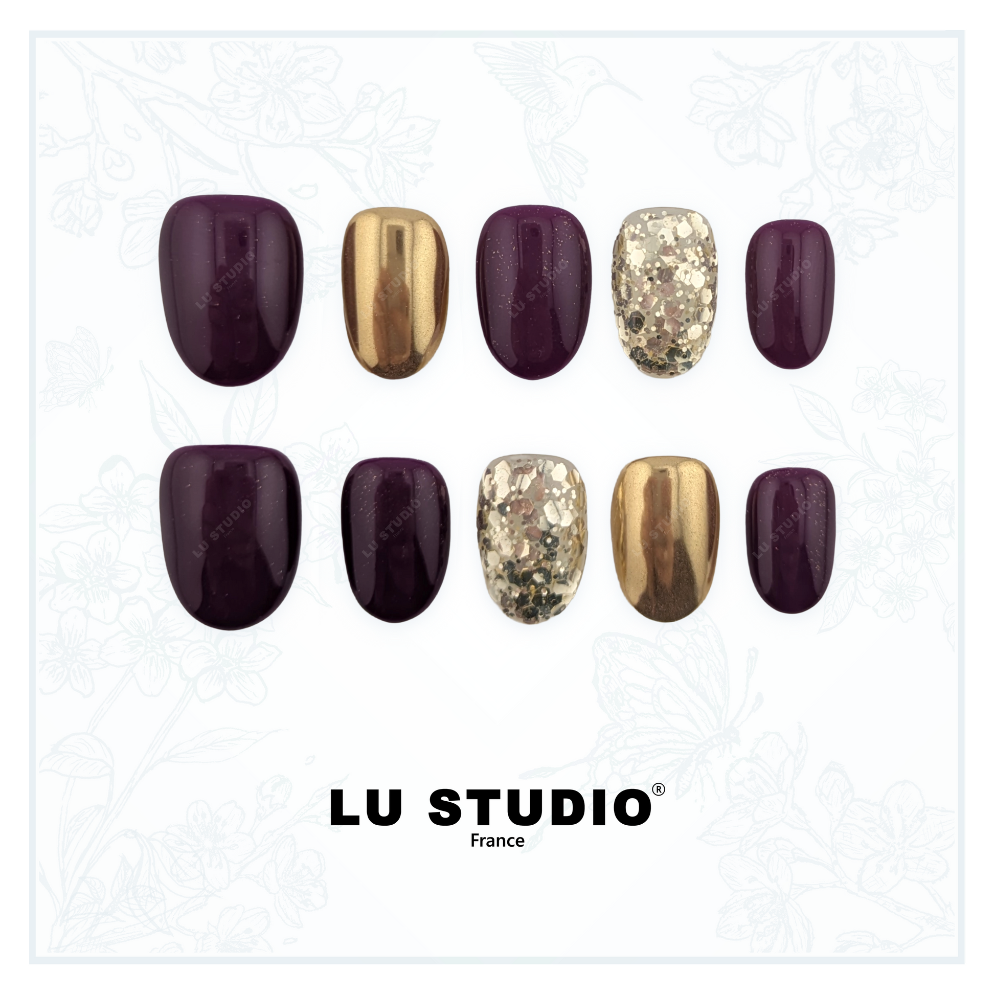 M138 - Violet et sa touche d'argent et de doré  |  Faux-ongles réutilisables - Press on nails