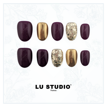 M138 - Violet et sa touche d'argent et de doré  |  Faux-ongles réutilisables - Press on nails