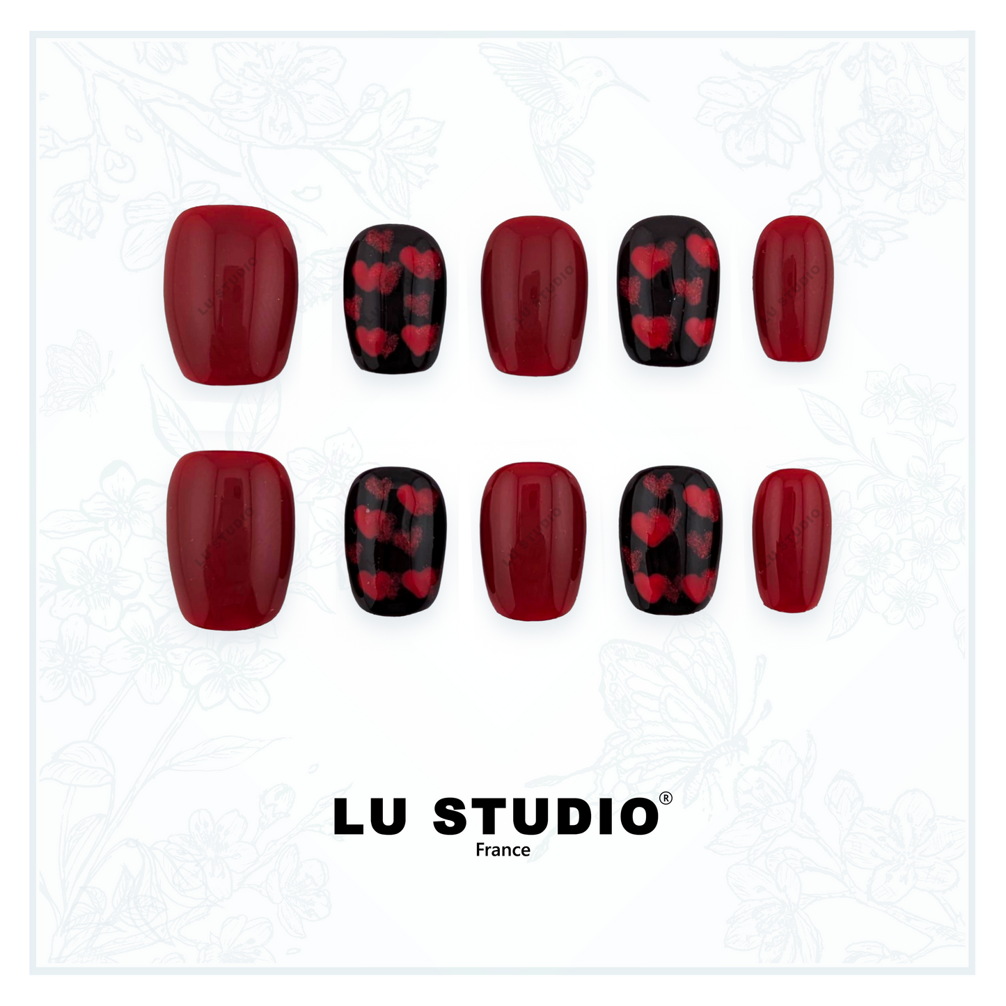 M139 - Coeur Rouge  |  Faux-ongles réutilisables - Press on nails