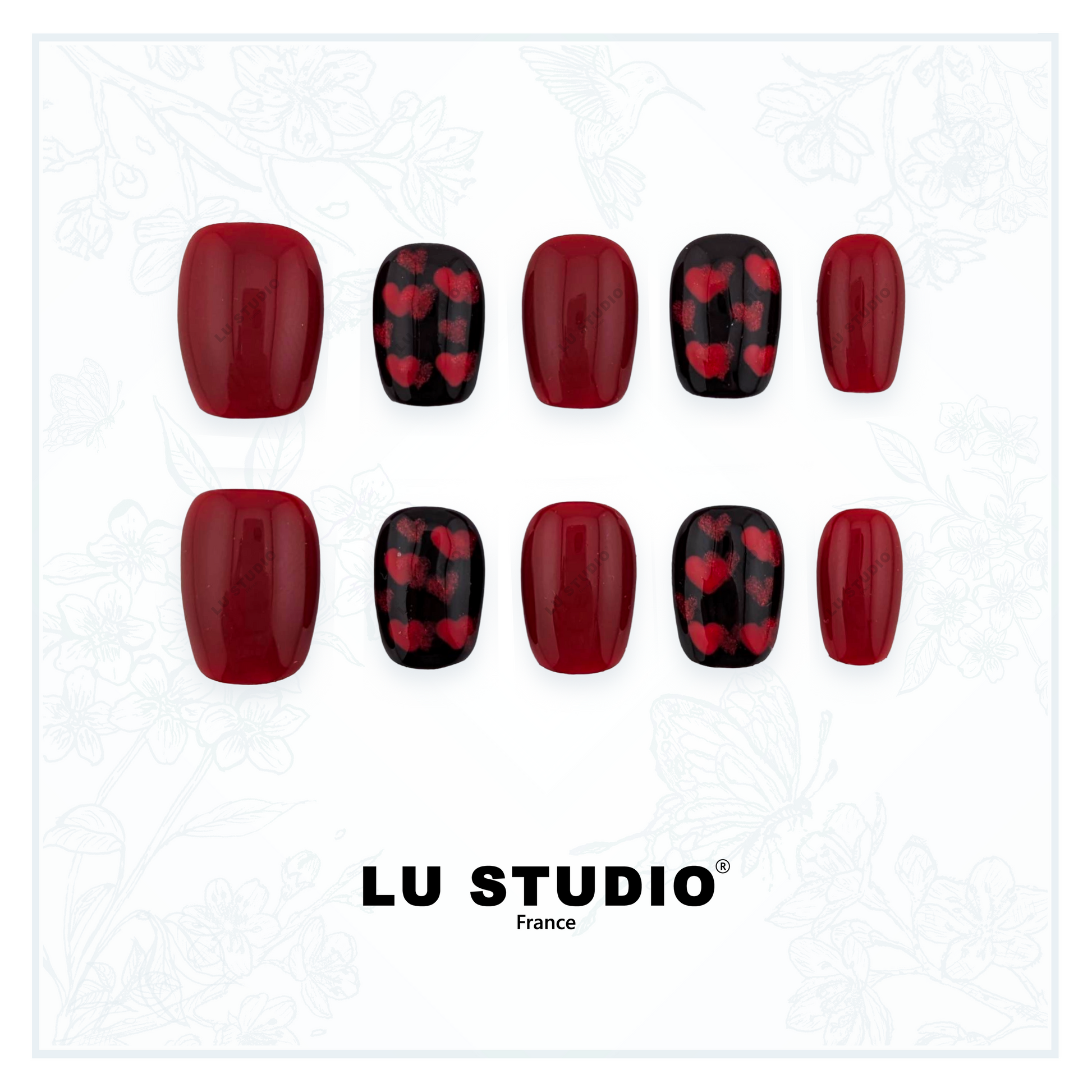 M139 - Coeur Rouge  |  Faux-ongles réutilisables - Press on nails