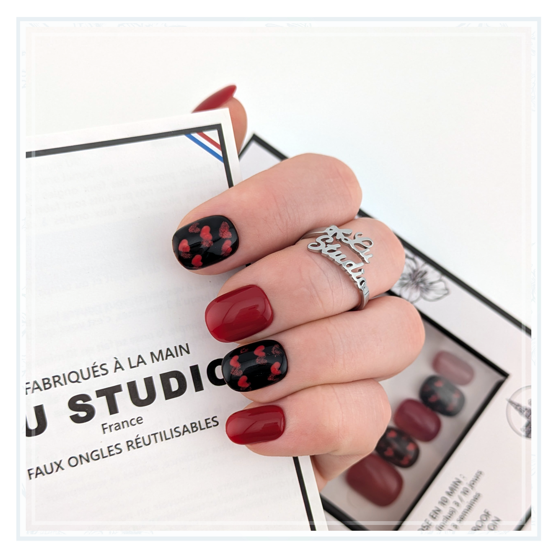 M139 - Coeur Rouge  |  Faux-ongles réutilisables - Press on nails