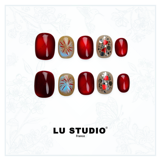 M14 - Feux d'artifice et sa ponte de rouge  |  Faux-ongles réutilisables - Press on nails