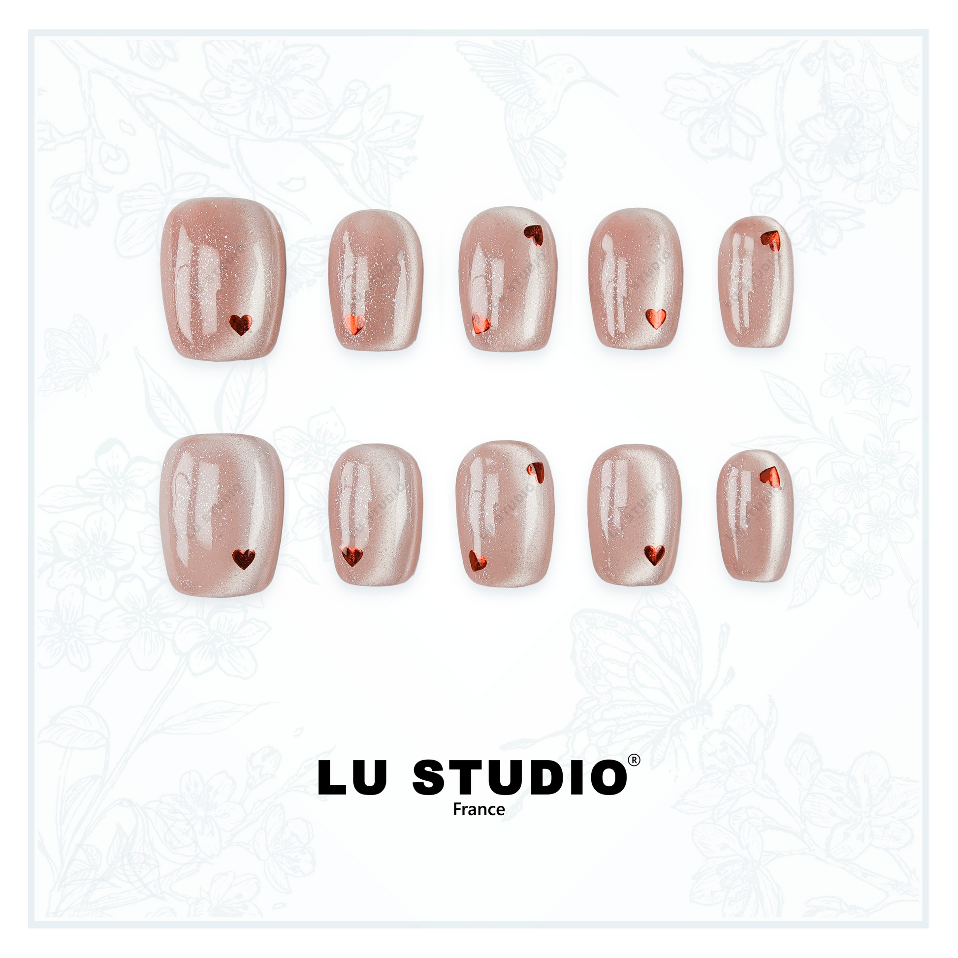 M148 - Saint Valentin délicate  |  Faux-ongles réutilisables - Press on nails