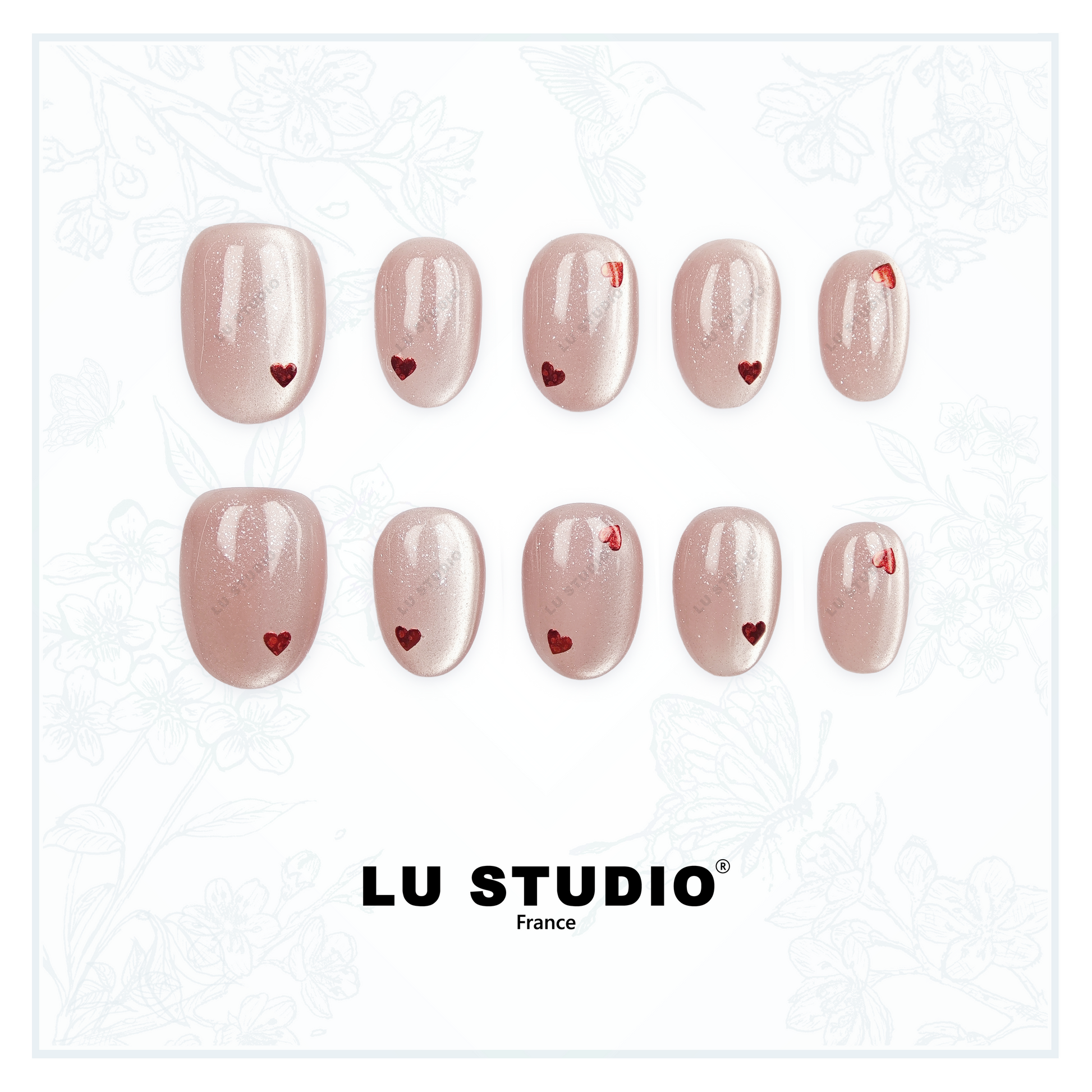 M148 - Saint Valentin délicate  |  Faux-ongles réutilisables - Press on nails