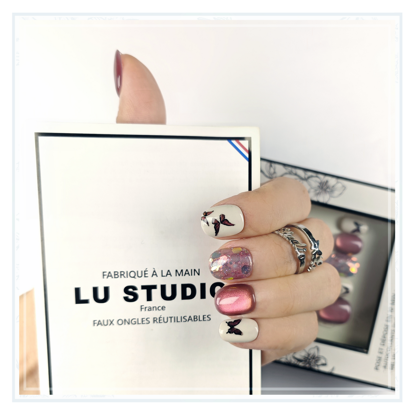 M154 - L'envol des papillons   |  Faux-ongles réutilisables - Press on nails