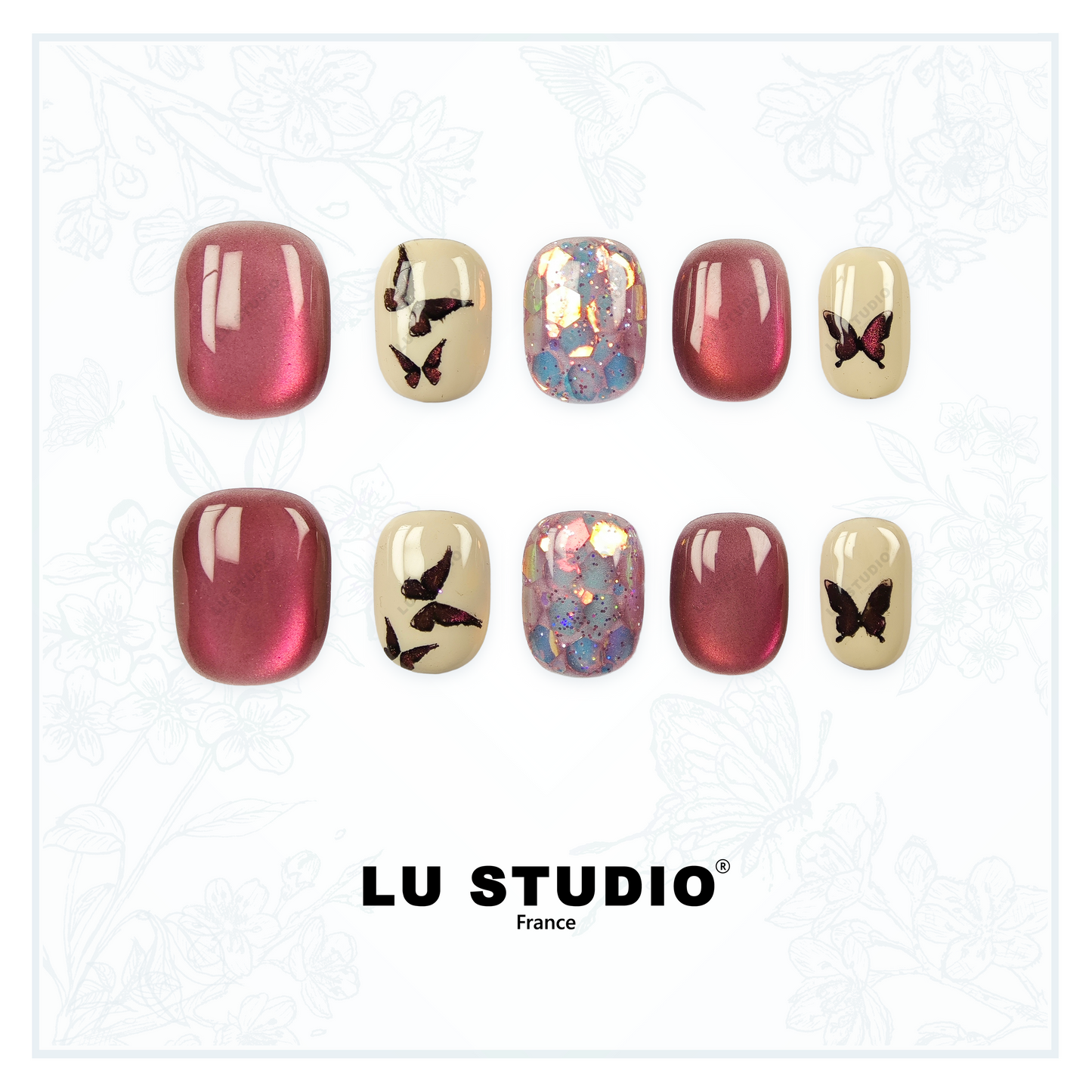 M154 - L'envol des papillons   |  Faux-ongles réutilisables - Press on nails