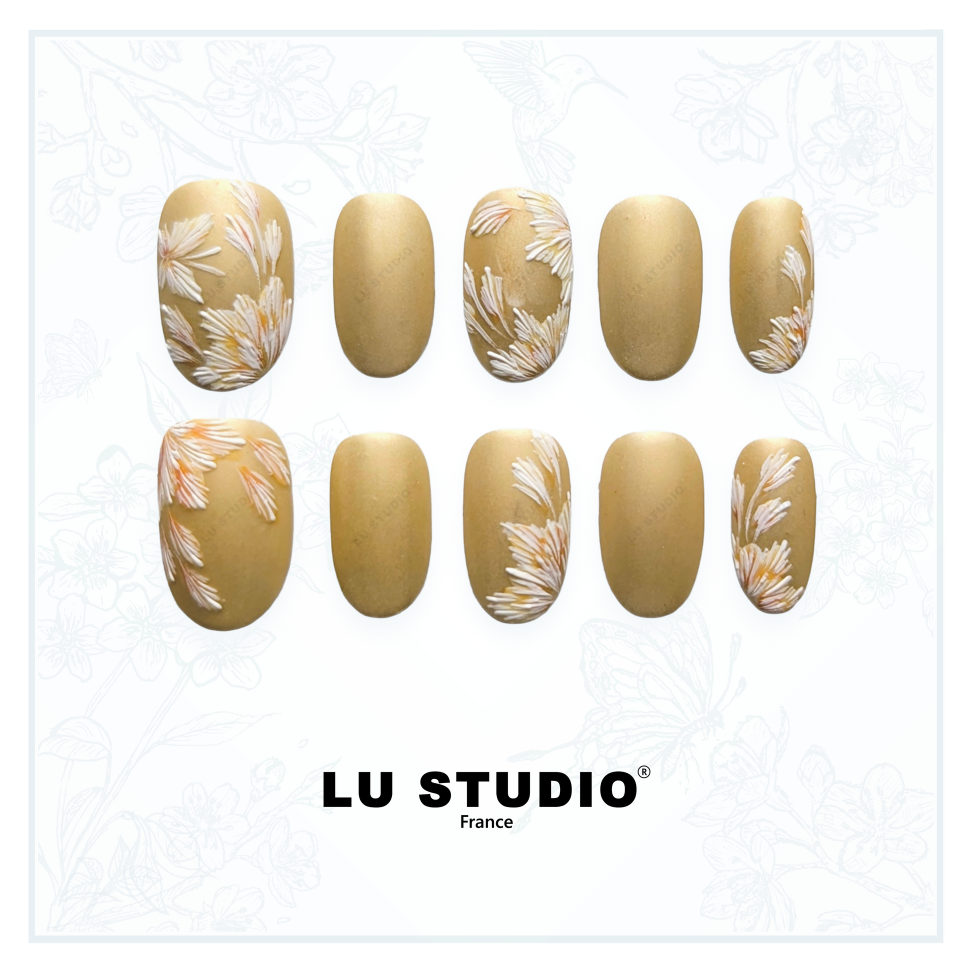 M16 - Peinture Chinoise sur toile dorée   |  Faux-ongles réutilisables - Press on nails