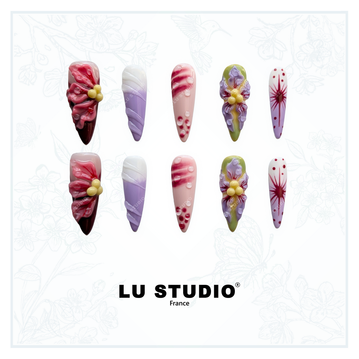 Fleurs printanières - Press On Nails Faux Ongles Faits Main LU STUDIO