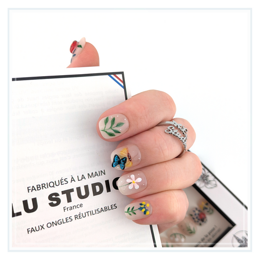 M166 - Floraison sauvage  |  Faux-ongles réutilisables - Press on nails