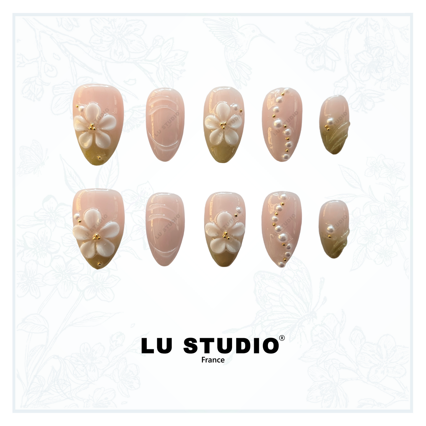 M167 - Fleur de matcha  |  Faux-ongles réutilisables - Press on nails