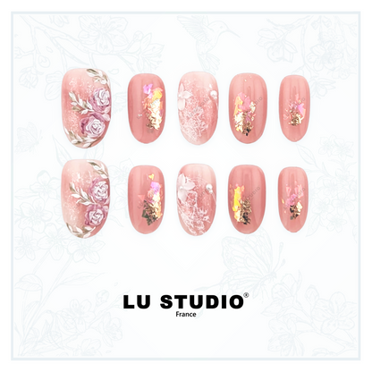 M179 - Rose de soie  |  Faux-ongles réutilisables - Press on nails