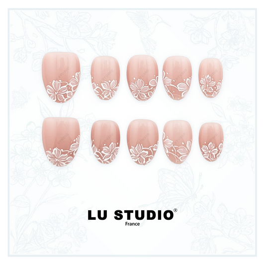M181 - Fleurs de coton  |  Faux-ongles réutilisables - Press on nails