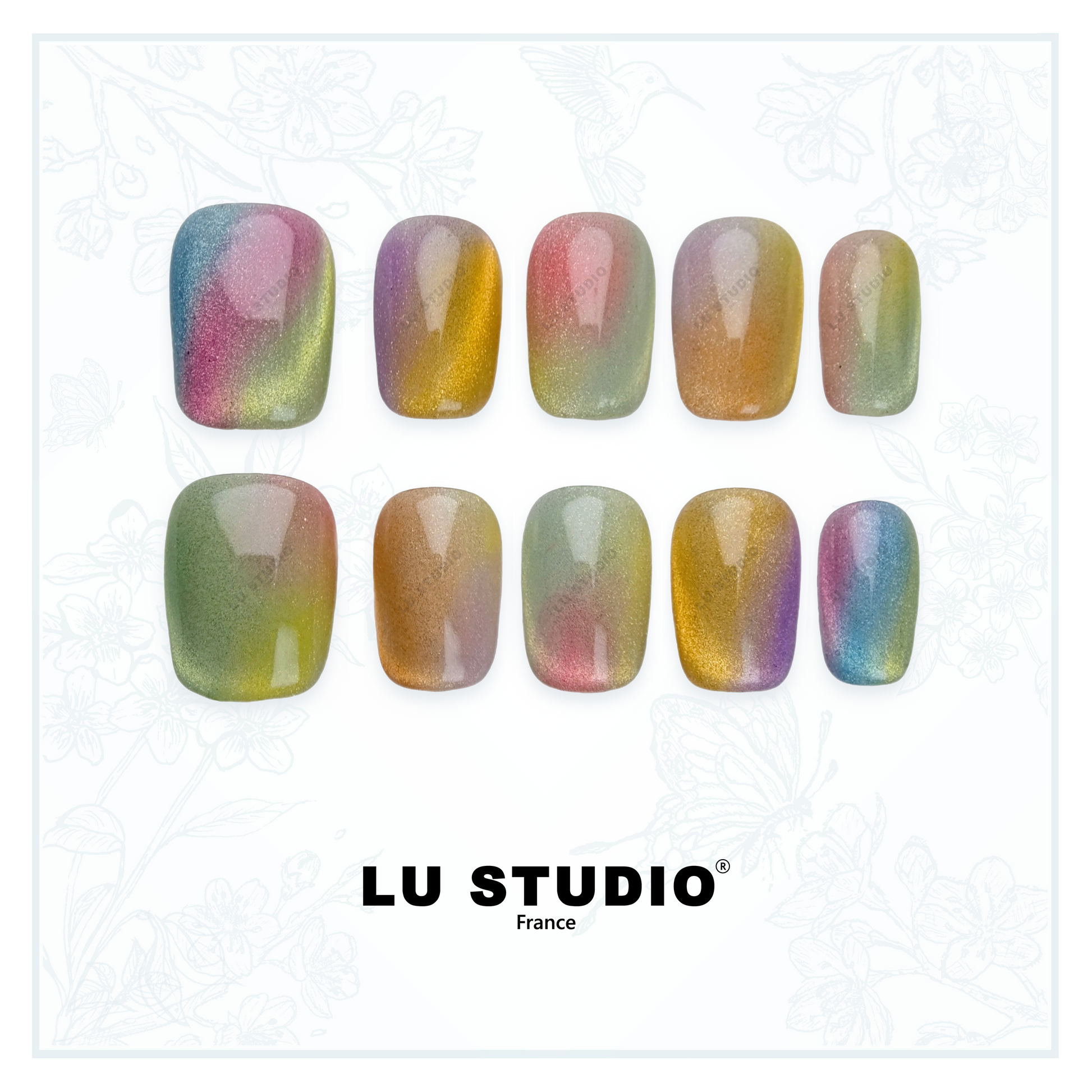 M28 - Arc en ciel  |  Faux-ongles réutilisables - Press on nails