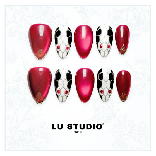 M32 - Légende du serpent blanc et rouge | Faux-ongles réutilisables - Press on nails